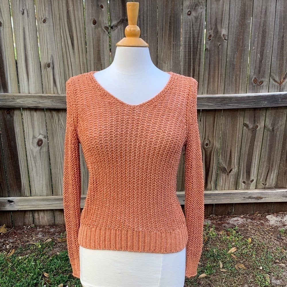 Loft shimmer sweater, coral pink, size extra small